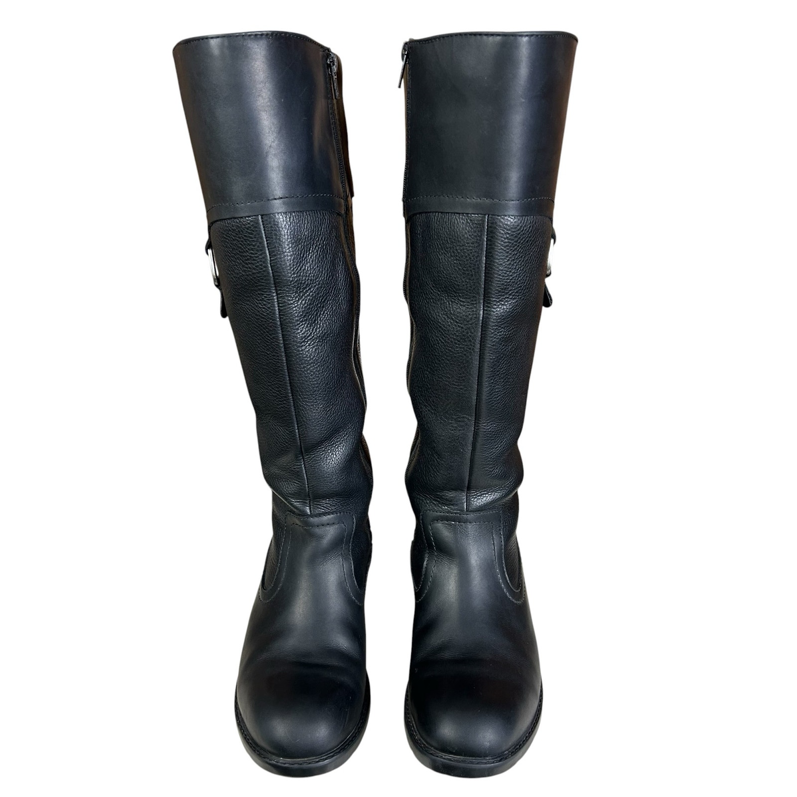 Clarks Riding Boots Women 7.5m Black Leather Faux Fur Lining Knee High Classic